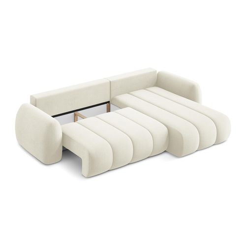 Canapé D'angle Droit Convertible Pele En Tissu Bouclette Beige Clair