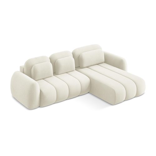 Canapé D'angle Droit Convertible Pele En Tissu Bouclette Beige Clair