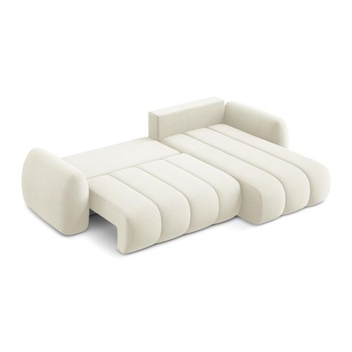 Canapé D'angle Droit Convertible Pele En Tissu Bouclette Beige Clair