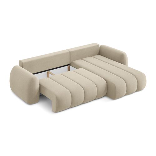Canapé D'angle Droit Convertible Pele En Tissu Bouclette Beige Foncé