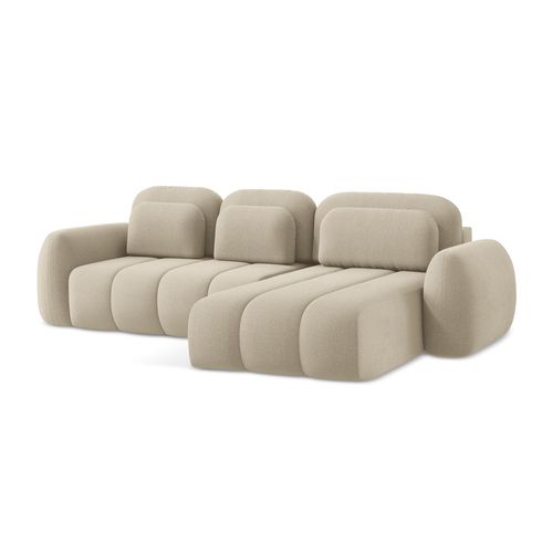 Canapé D'angle Droit Convertible Pele En Tissu Bouclette Beige Foncé