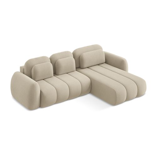 Canapé D'angle Droit Convertible Pele En Tissu Bouclette Beige Foncé