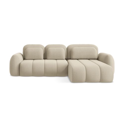 Canapé D'angle Droit Convertible Pele En Tissu Bouclette Beige Foncé