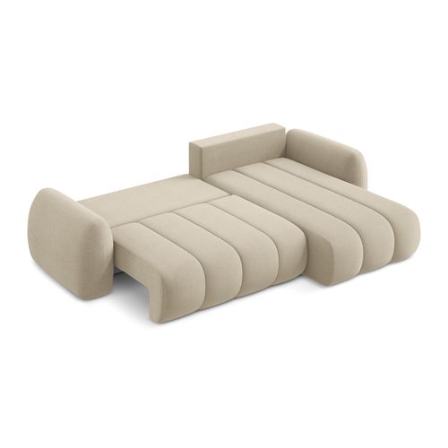 Canapé D'angle Droit Convertible Pele En Tissu Bouclette Beige Foncé