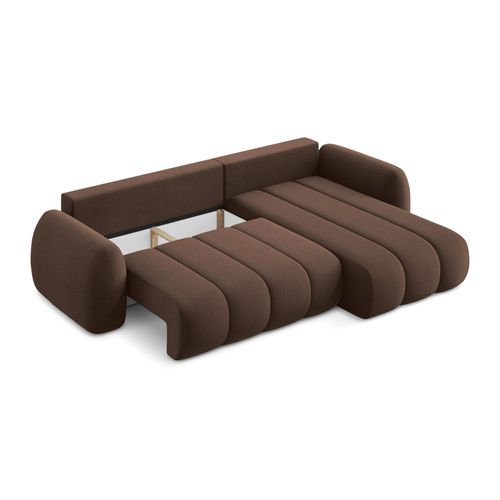 Canapé D'angle Droit Convertible Pele En Tissu Bouclette Taupe