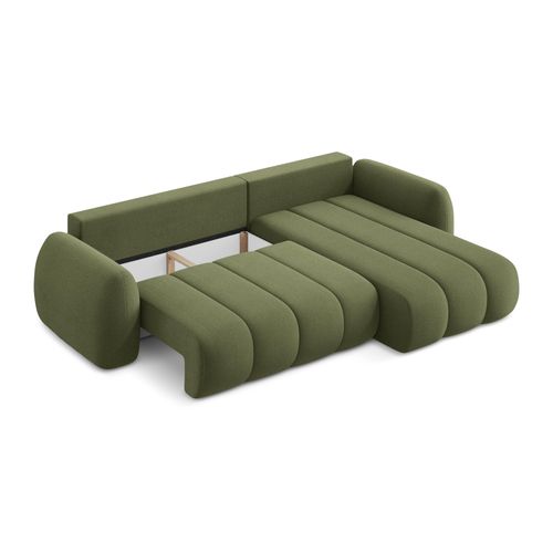 Canapé D'angle Droit Convertible Pele En Tissu Bouclette Vert