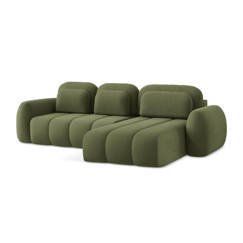 Canapé D'angle Droit Convertible Pele En Tissu Bouclette Vert