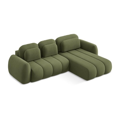Canapé D'angle Droit Convertible Pele En Tissu Bouclette Vert