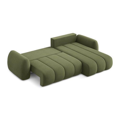 Canapé D'angle Droit Convertible Pele En Tissu Bouclette Vert