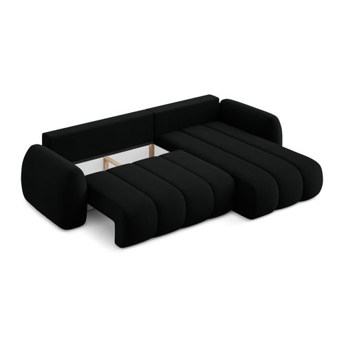 Canapé D'angle Droit Convertible Pele En Tissu Bouclette Noir