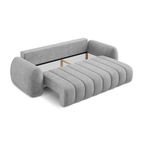 Canapé 3 Places Convertible Pele En Tissu Chenille Gris Clair