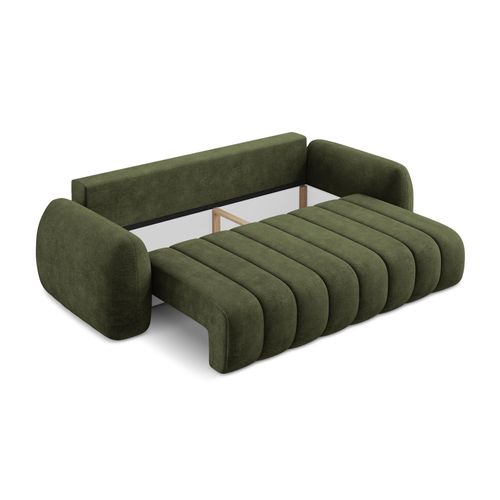 Canapé 3 Places Convertible Pele En Tissu Chenille Olive