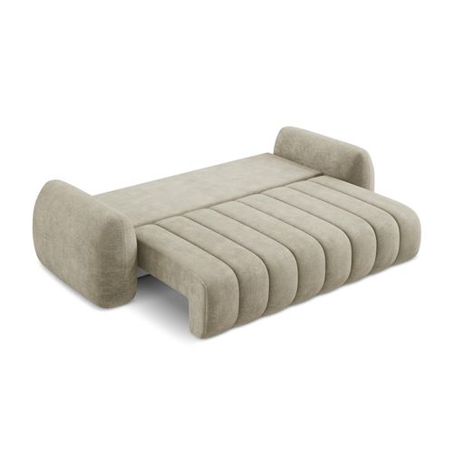 Canapé 3 Places Convertible Pele En Tissu Chenille Beige