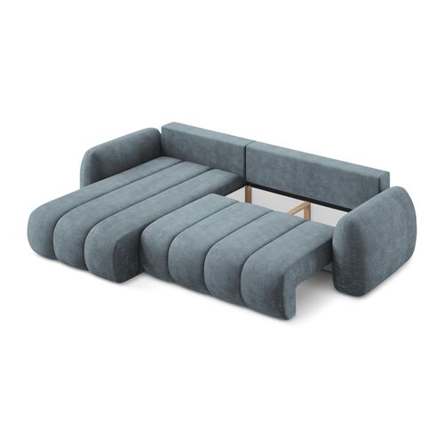 Canapé D’angle 3 Places Gauche Convertible Pele En Tissu Chenille Jeans