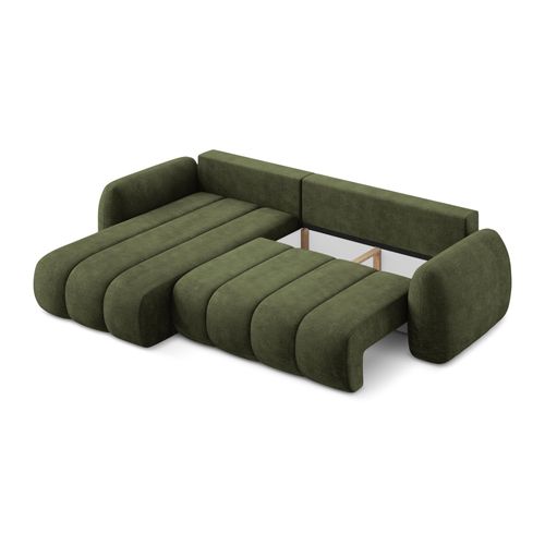 Canapé D’angle 3 Places Gauche Convertible Pele En Tissu Chenille Olive