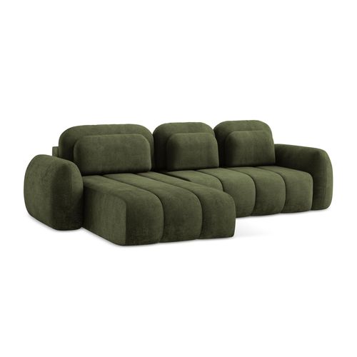 Canapé D’angle 3 Places Gauche Convertible Pele En Tissu Chenille Olive