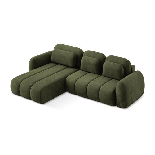 Canapé D’angle 3 Places Gauche Convertible Pele En Tissu Chenille Olive