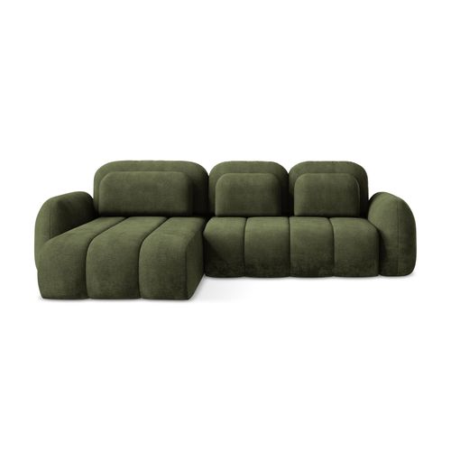 Canapé D’angle 3 Places Gauche Convertible Pele En Tissu Chenille Olive