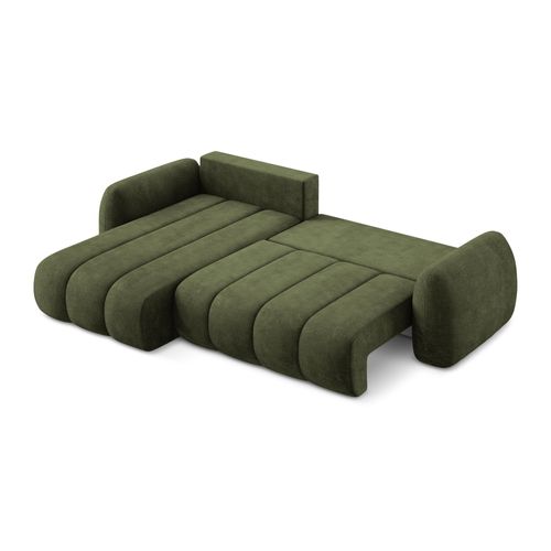 Canapé D’angle 3 Places Gauche Convertible Pele En Tissu Chenille Olive