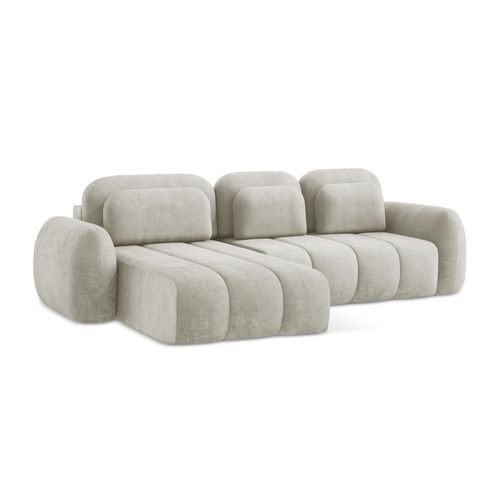 Canapé D’angle 3 Places Gauche Convertible Pele En Tissu Chenille Perle