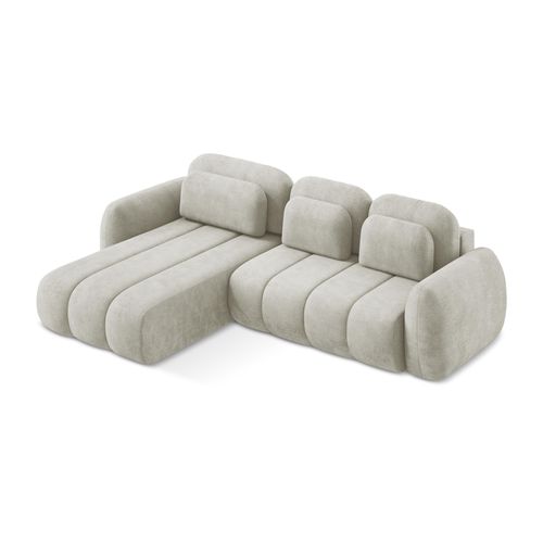 Canapé D’angle 3 Places Gauche Convertible Pele En Tissu Chenille Perle