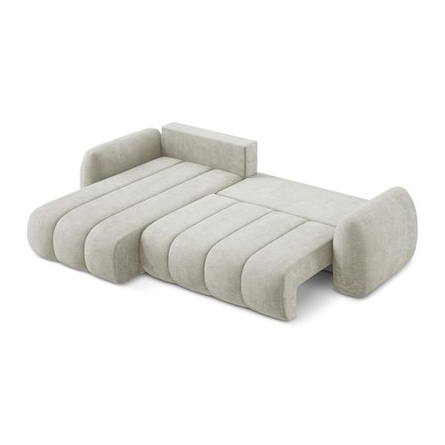 Canapé D’angle 3 Places Gauche Convertible Pele En Tissu Chenille Perle