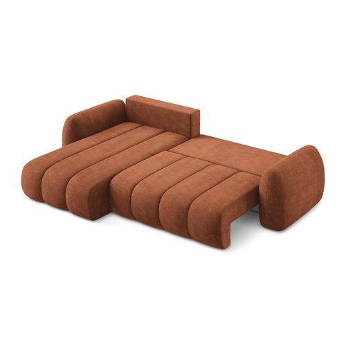 Canapé D’angle 3 Places Gauche Convertible Pele En Tissu Chenille Terre Cuite