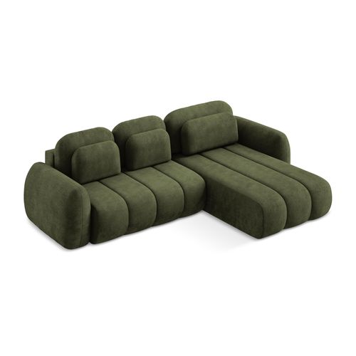 Canapé D'angle Droit Convertible Pele En Tissu Chenille Olive