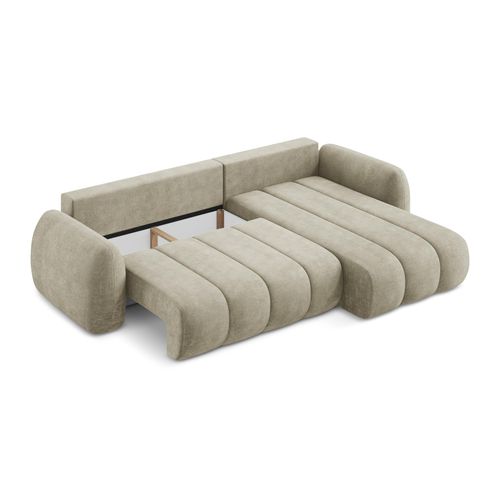 Canapé D'angle Droit Convertible Pele En Tissu Chenille Beige