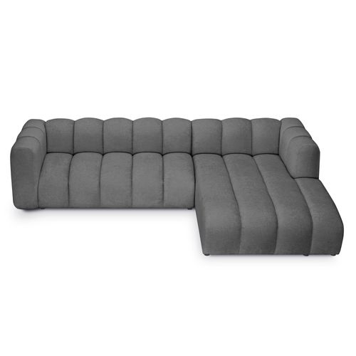 Canapé D'angle 4 Places Modulaire Droit Maka En Tissu Chenille Gris Foncé