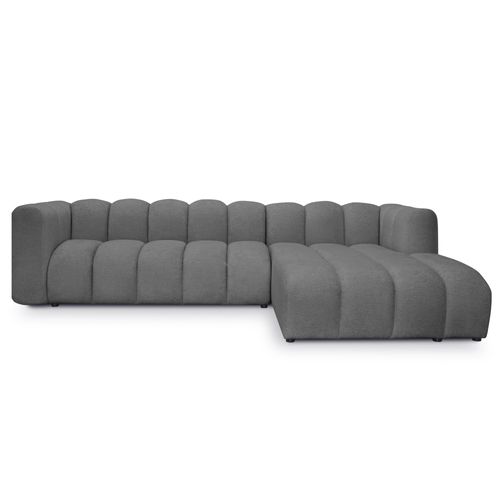 Canapé D'angle 4 Places Modulaire Droit Maka En Tissu Chenille Gris Foncé