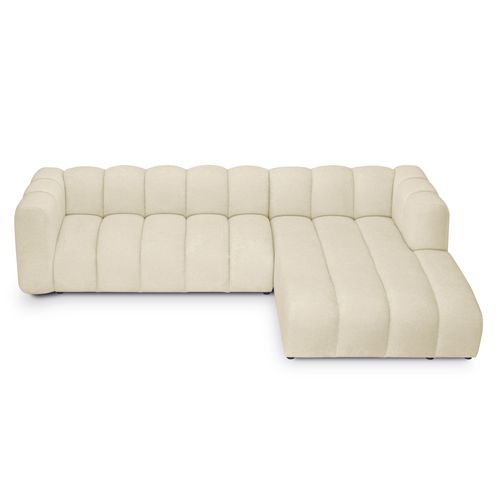 Canapé D'angle 4 Places Modulaire Droit Maka En Tissu Chenille Beige Clair