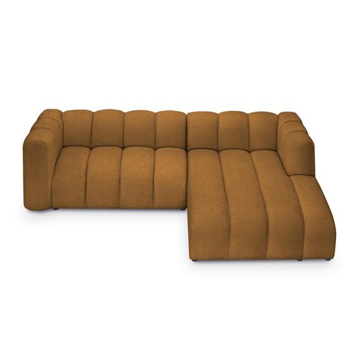 Canapé D'angle 4 Places Modulaire Droit Maka En Tissu Chenille Moutarde