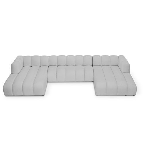 Canapé Panoramique 4 Places Modulaire Maka En Tissu Chenille Gris Clair