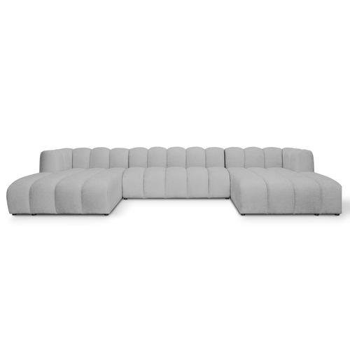 Canapé Panoramique 4 Places Modulaire Maka En Tissu Chenille Gris Clair