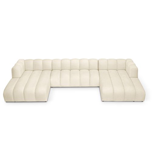 Canapé Panoramique 4 Places Modulaire Maka En Tissu Chenille Beige Clair