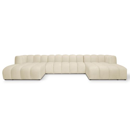 Canapé Panoramique 4 Places Modulaire Maka En Tissu Chenille Beige Clair