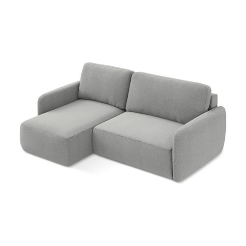 Canapé D’angle 2 Places Gauche Convertible Lilo En Tissu Texturé Gris Clair