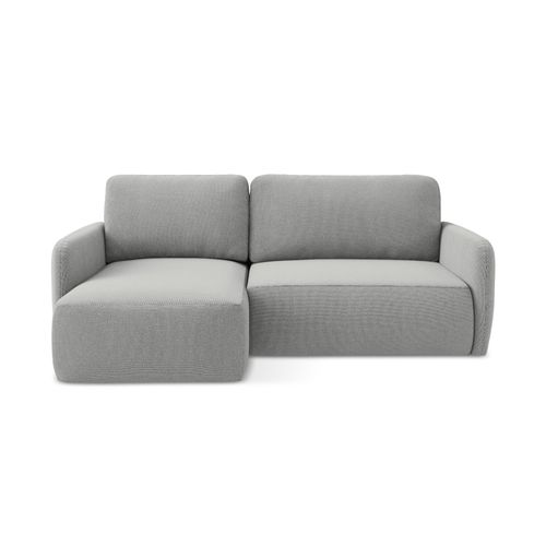 Canapé D’angle 2 Places Gauche Convertible Lilo En Tissu Texturé Gris Clair