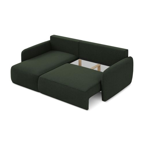 Canapé D’angle 2 Places Gauche Convertible Lilo En Tissu Texturé Bouteille Verte