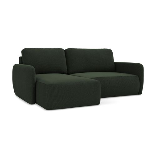 Canapé D’angle 2 Places Gauche Convertible Lilo En Tissu Texturé Bouteille Verte