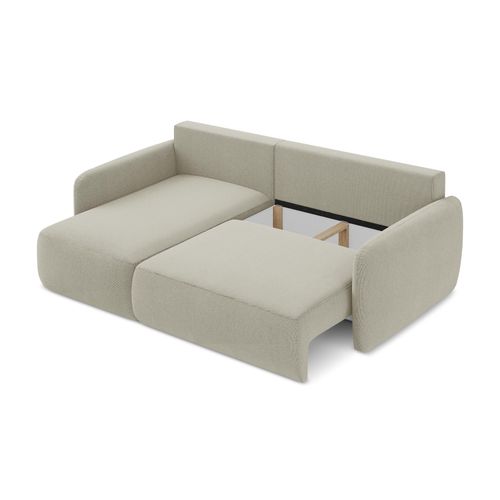 Canapé D’angle 2 Places Gauche Convertible Lilo En Tissu Texturé Beige Clair