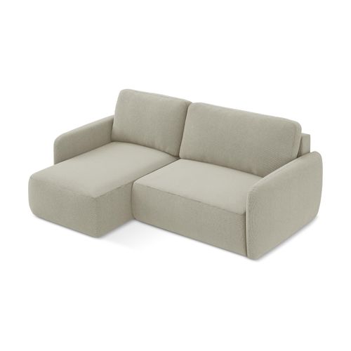 Canapé D’angle 2 Places Gauche Convertible Lilo En Tissu Texturé Beige Clair