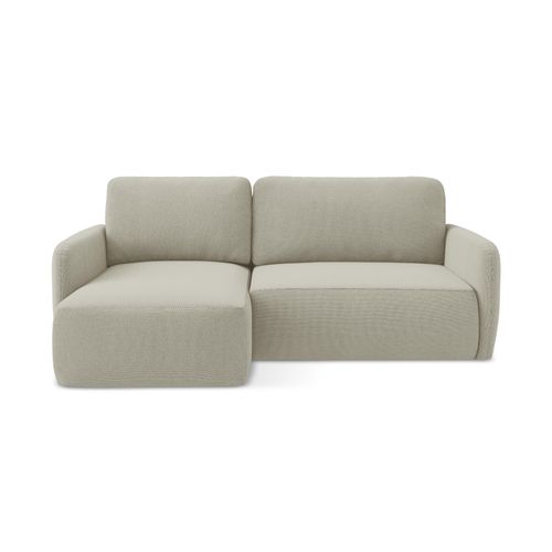 Canapé D’angle 2 Places Gauche Convertible Lilo En Tissu Texturé Beige Clair