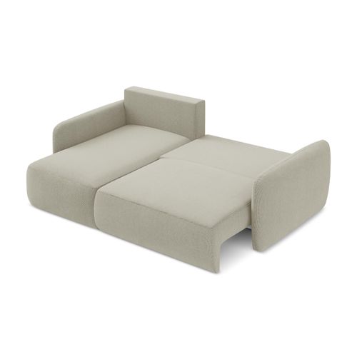 Canapé D’angle 2 Places Gauche Convertible Lilo En Tissu Texturé Beige Clair