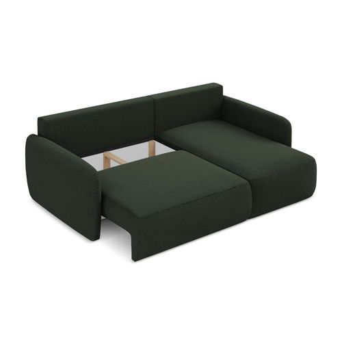 Canapé D'angle Droit Convertible Lilo En Tissu Texturé Bouteille Verte