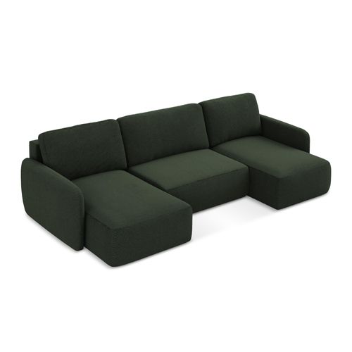 Canapé Panoramique 4 Places Convertible Lilo En Tissu Texturé Bouteille Verte