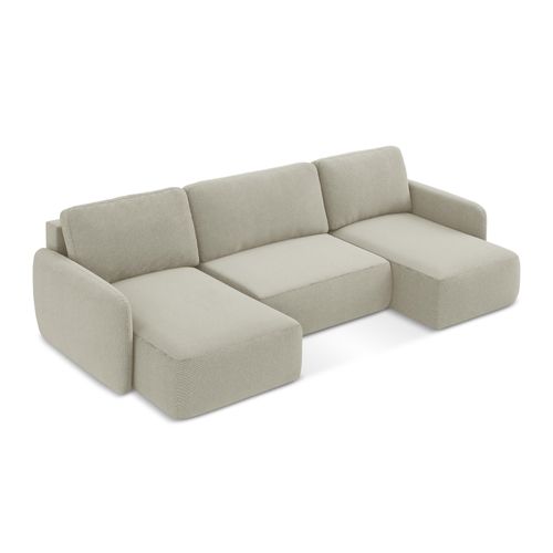 Canapé Panoramique 4 Places Convertible Lilo En Tissu Texturé Beige Clair