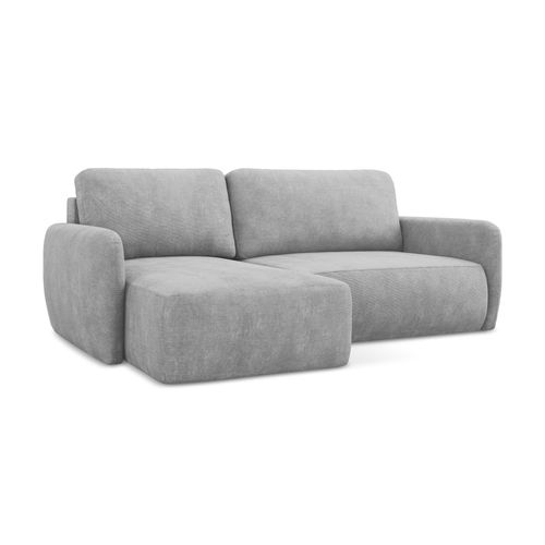 Canapé D’angle 2 Places Gauche Convertible Lilo En Tissu Chenille Gris Clair