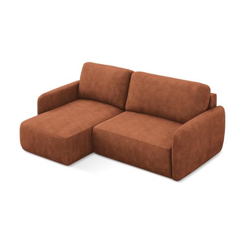 Canapé D’angle 2 Places Gauche Convertible Lilo En Tissu Chenille Terre Cuite